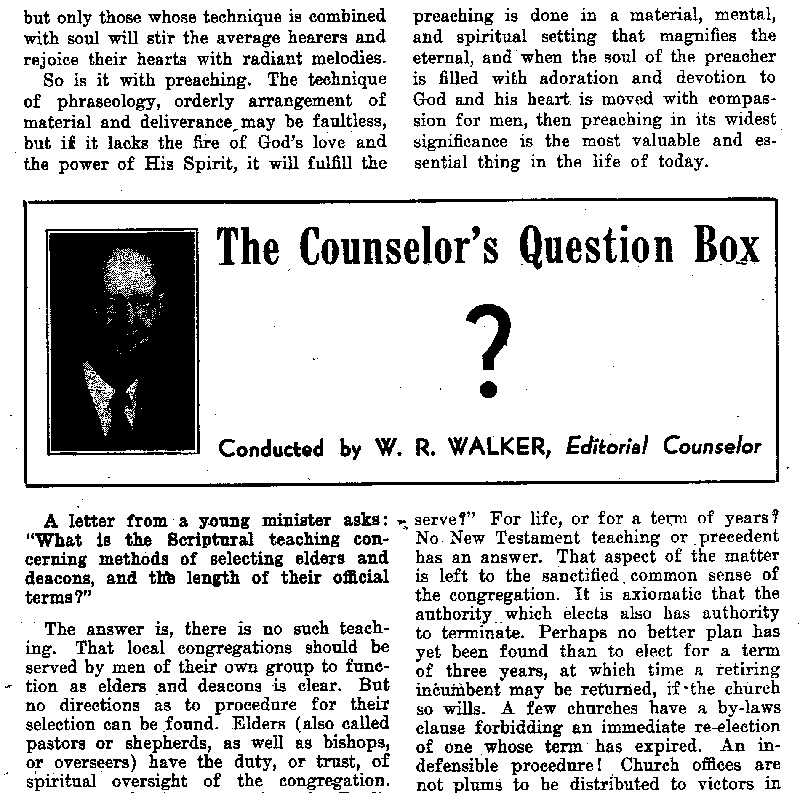 W. R. Walker: “The Counselor’s Question Box”
