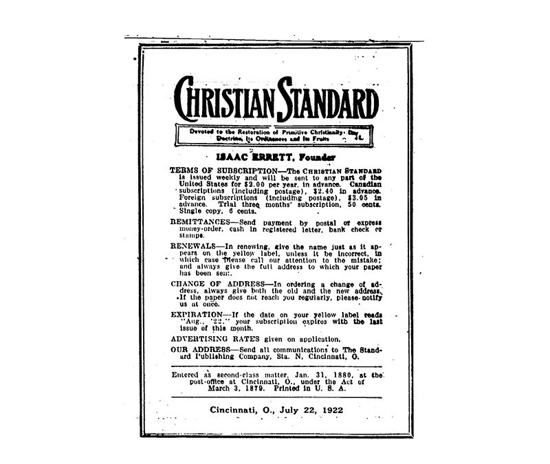 Throwback Thursday: 100 Years Ago in Christian Standard (1922)